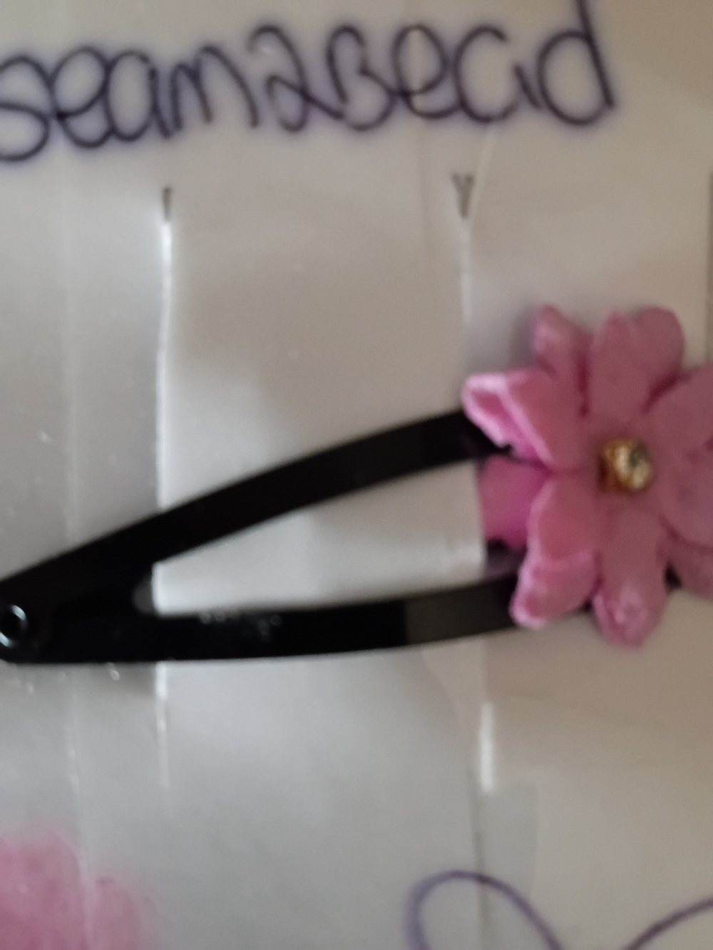 Pink Flower Snap Hair Clip - Black Base